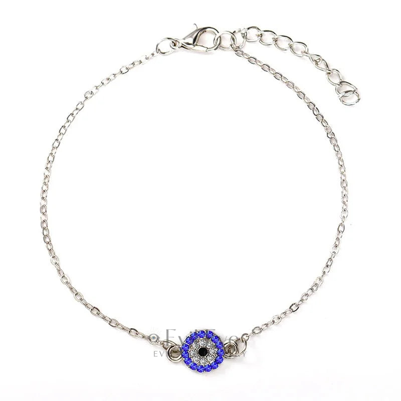 Evil Eye Thin Chain Anklet Silver