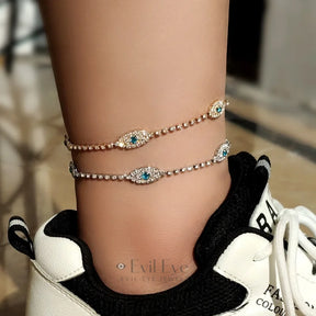 Evil Eye White Zircon Anklet