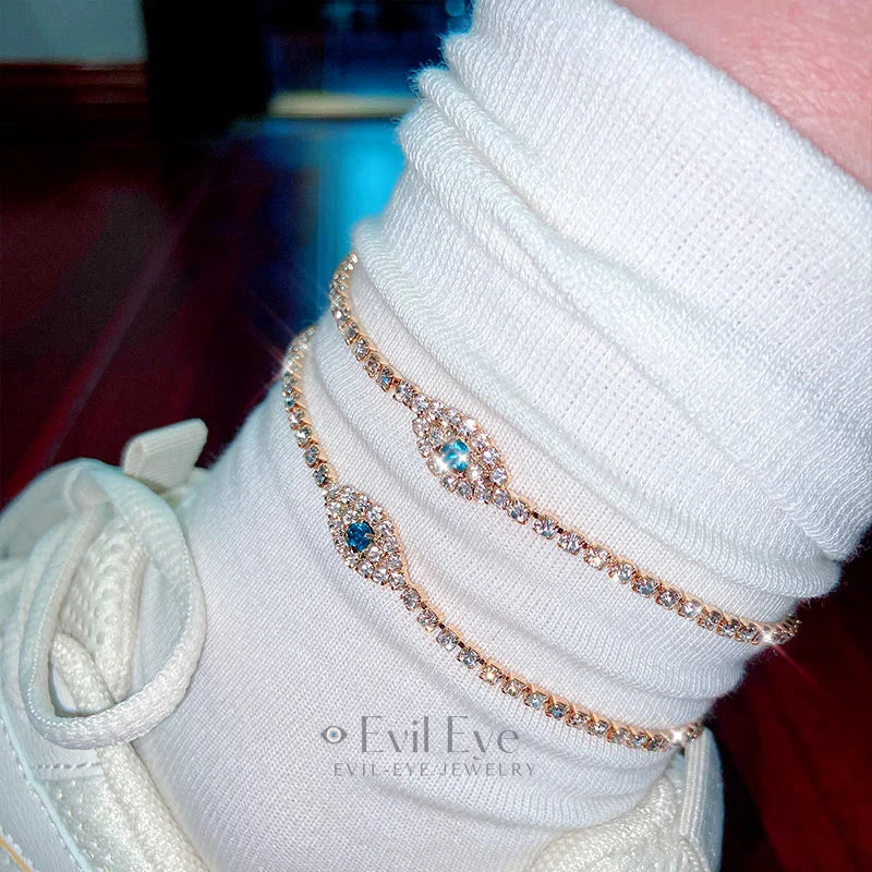 Evil Eye White Zircon Anklet