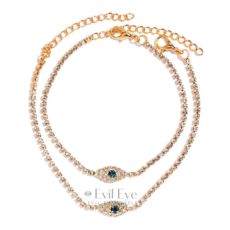 Evil Eye White Zircon Anklet Gold Pine