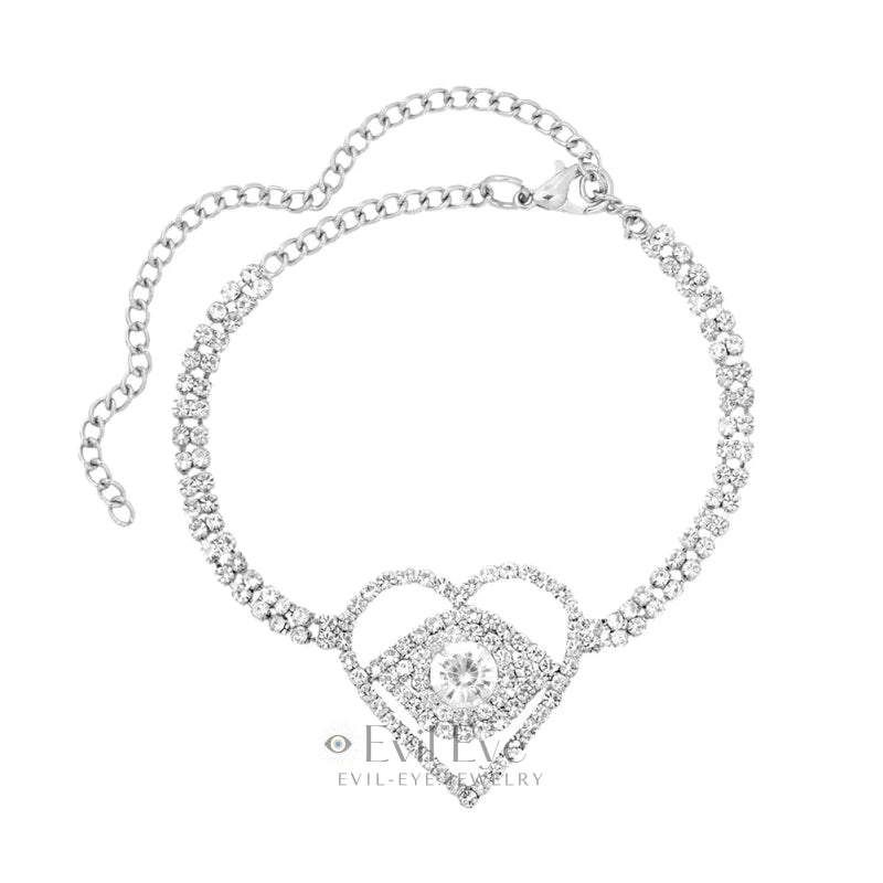 Evil Eye White Zircon Anklet Shiny Silver