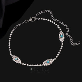 Evil Eye White Zircon Anklet Silver Aqua