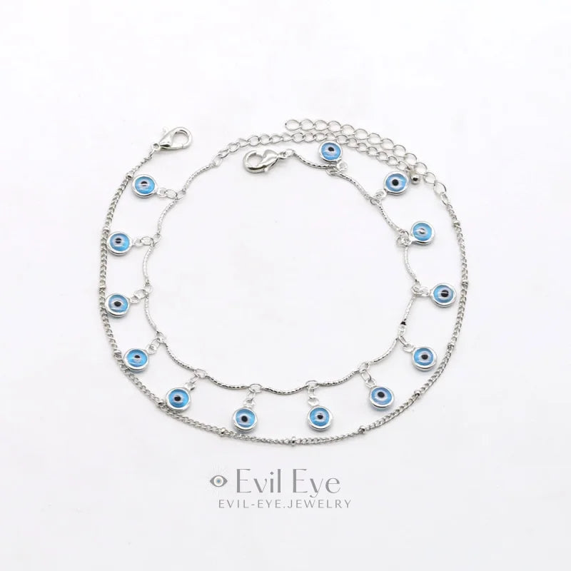 Fringed Blue Evil Eye Anklet