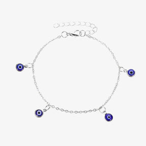 Fringed Blue Evil Eye Anklet silver