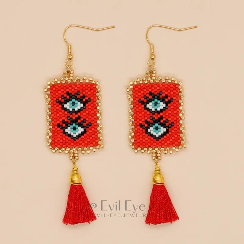 Handmade Evil Eye Miyuki Beads Drop Earrings