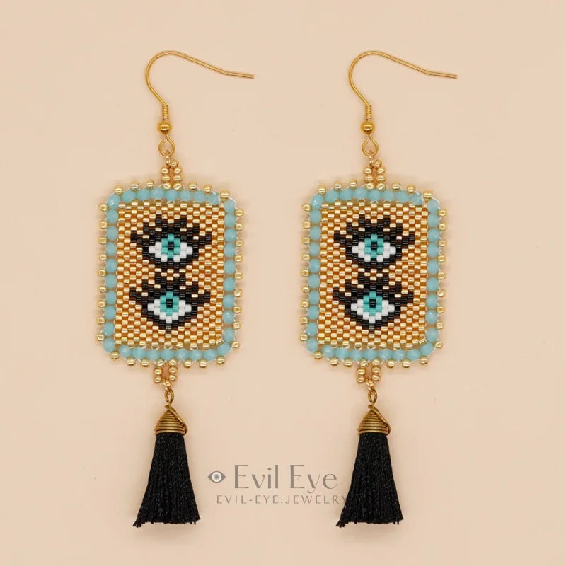 Handmade Evil Eye Miyuki Beads Drop Earrings