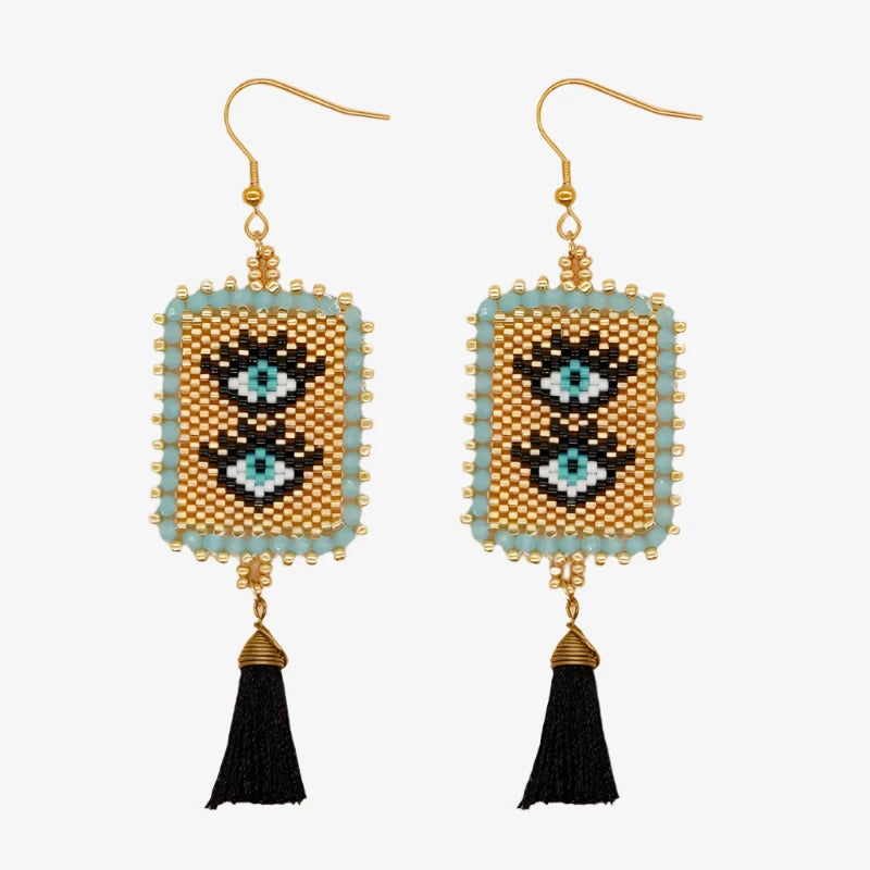 Handmade Evil Eye Miyuki Beads Drop Earrings MIE220246B