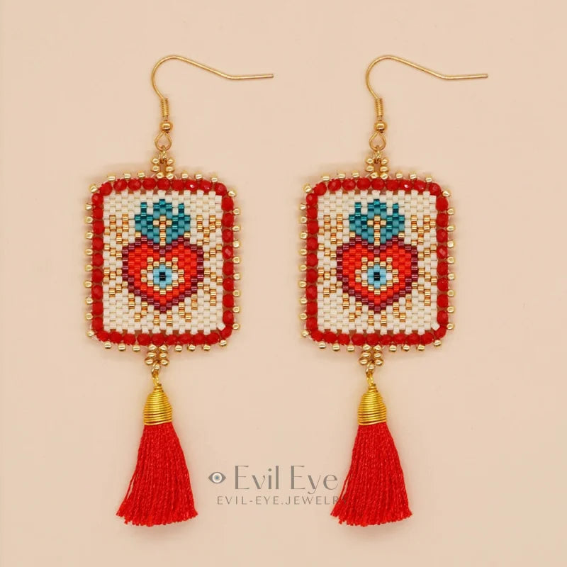 Handmade Evil Eye Miyuki Beads Drop Earrings MIE220246D