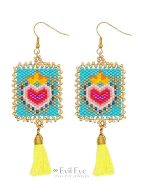 Handmade Evil Eye Miyuki Beads Drop Earrings MIE220246E