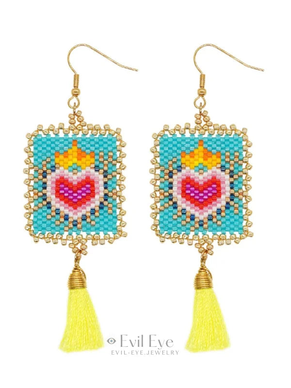 Handmade Evil Eye Miyuki Beads Drop Earrings MIE220246E