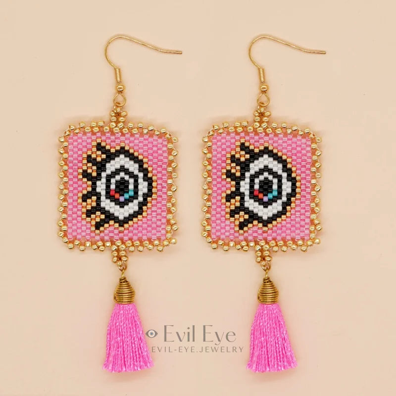 Handmade Evil Eye Miyuki Beads Drop Earrings MIE220246G