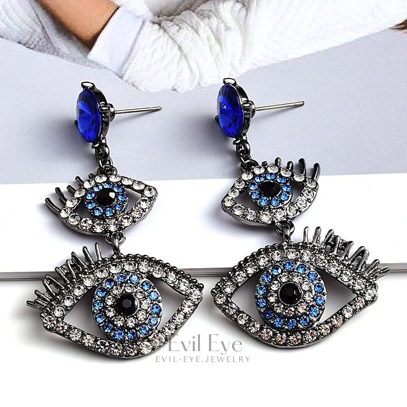 Metal Evil Eye Shaped Earrings Blue