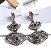 Metal Evil Eye Shaped Earrings Brown