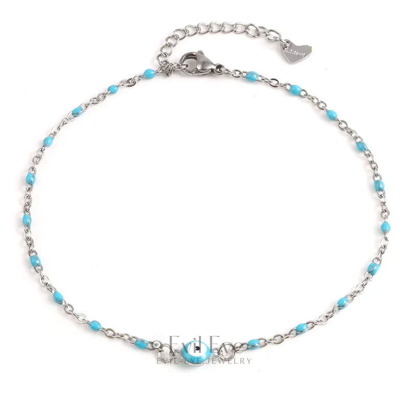 Multicolor Round Evil Eye Anklet Blue