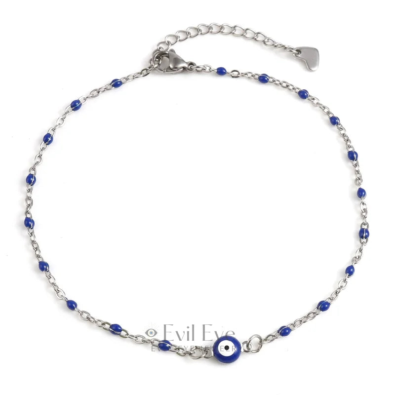 Multicolor Round Evil Eye Anklet Dark-Blue