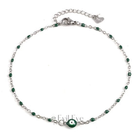 Multicolor Round Evil Eye Anklet Dark-Green