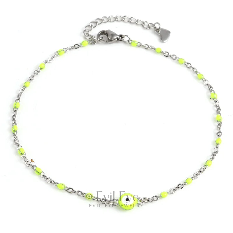 Multicolor Round Evil Eye Anklet Neon-Yellow