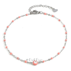 Multicolor Round Evil Eye Anklet Peach