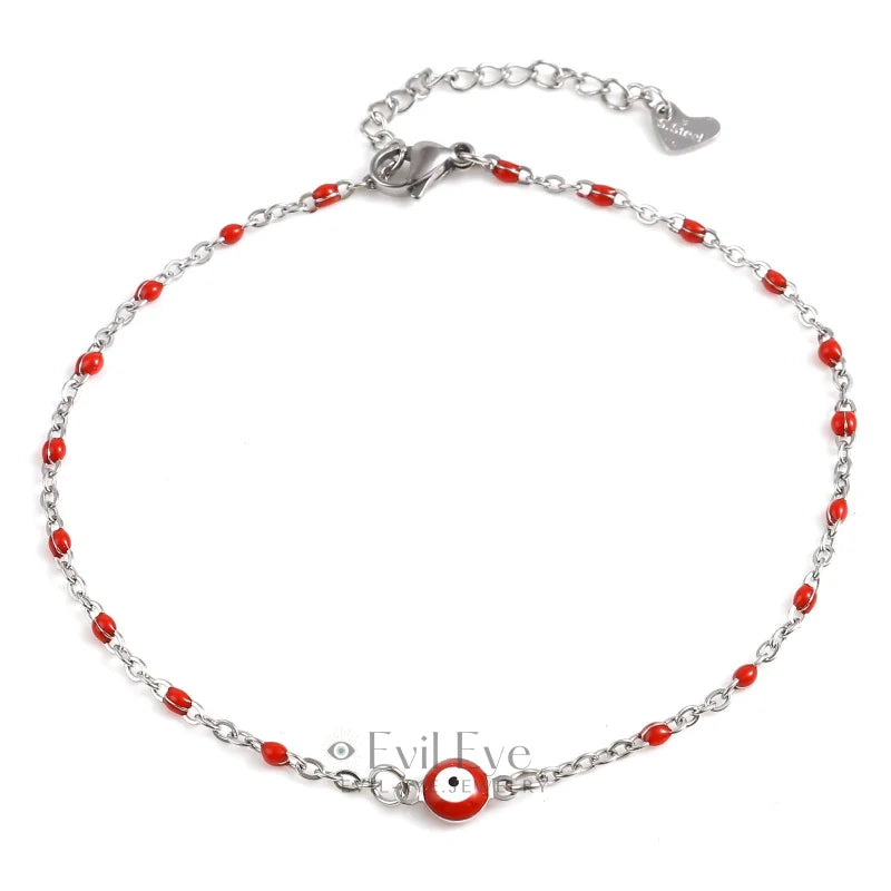 Multicolor Round Evil Eye Anklet Red