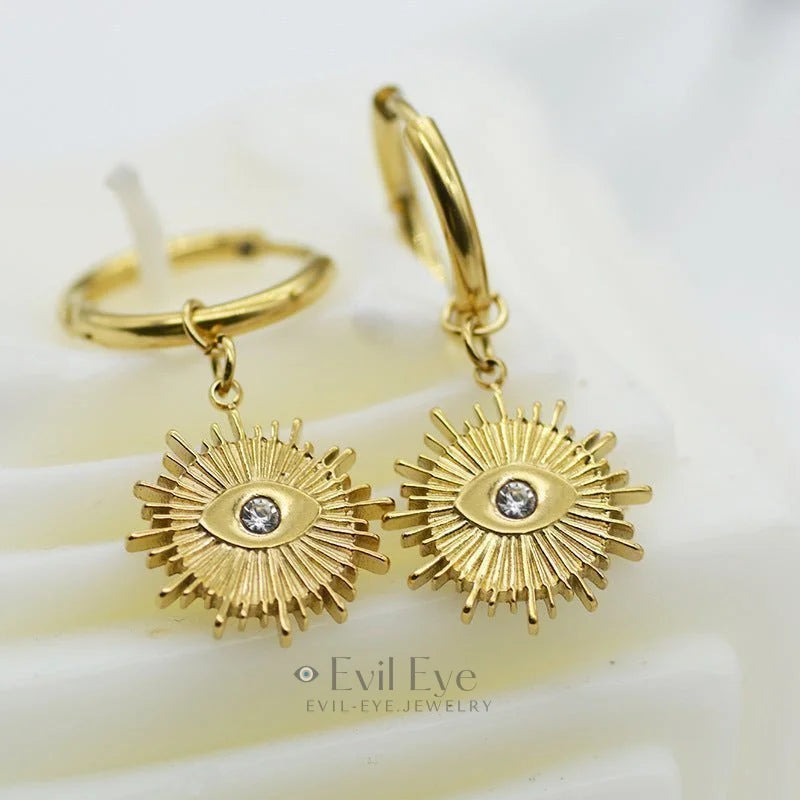 Retro Evil Eye Zirconium Earrings Gold