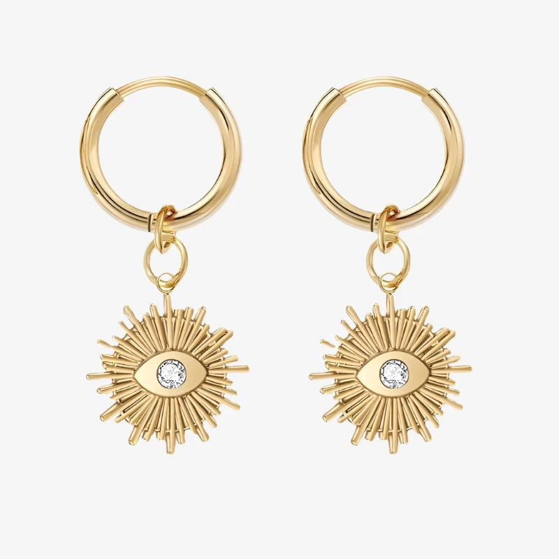 Retro Evil Eye Zirconium Earrings Gold