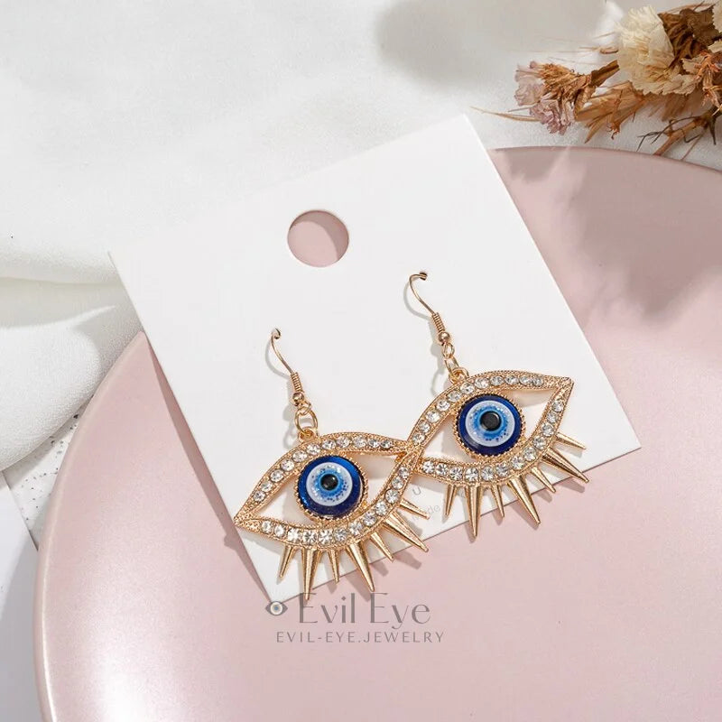 Rhinestone Evil Eye Drop Earrings