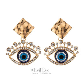 Rhinestone Evil Eye Drop Earrings