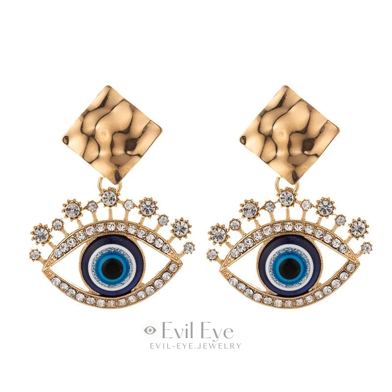 Rhinestone Evil Eye Drop Earrings