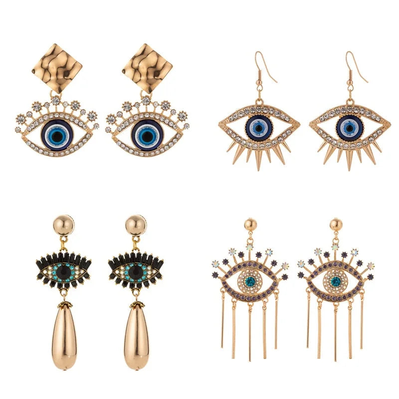 Rhinestone Evil Eye Drop Earrings