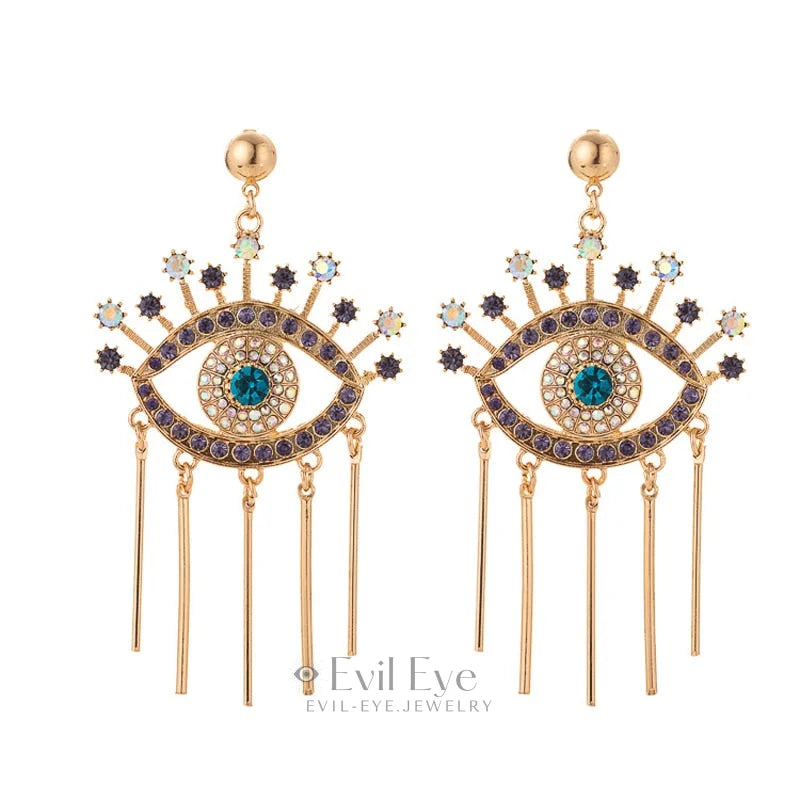 Rhinestone Evil Eye Drop Earrings