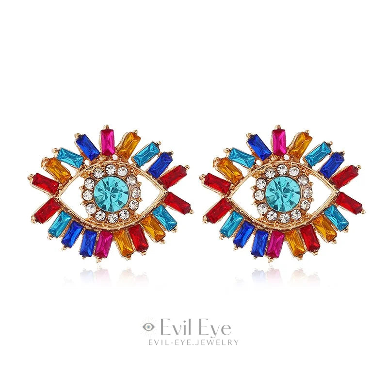 Rhinestone Evil Eye Drop Earrings Design-1