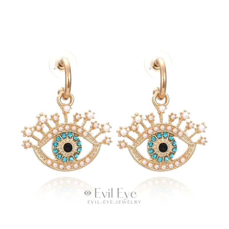 Rhinestone Evil Eye Drop Earrings Design-18