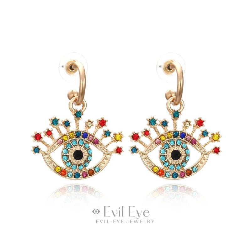 Rhinestone Evil Eye Drop Earrings Design-19