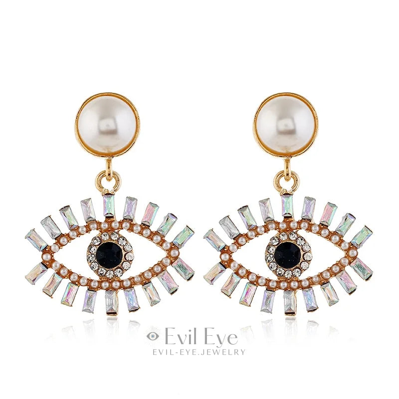 Rhinestone Evil Eye Drop Earrings Design-3