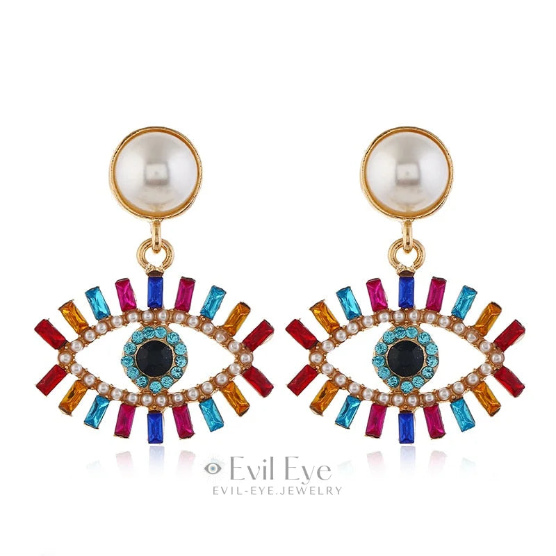 Rhinestone Evil Eye Drop Earrings Design-6