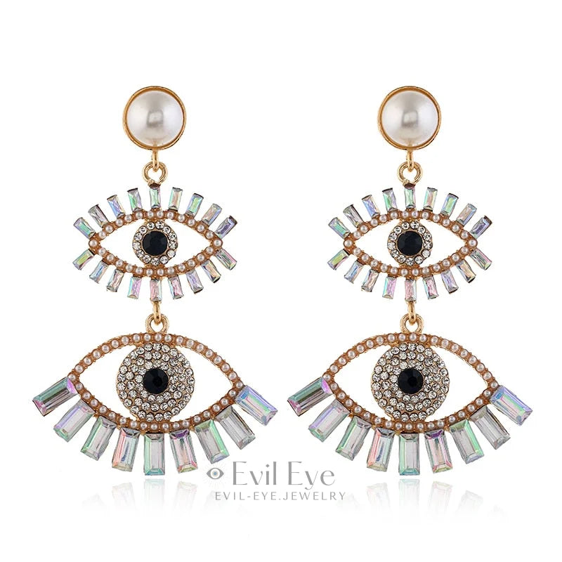 Rhinestone Evil Eye Drop Earrings Design-8