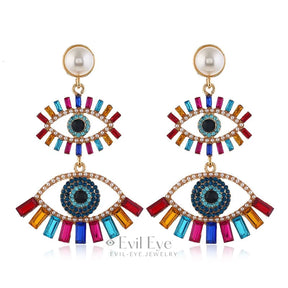 Rhinestone Evil Eye Drop Earrings Design-9