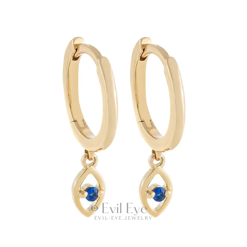 Stainless Steel Evil Eye Hoop Earrings Blue