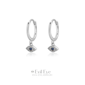 Stainless Steel Evil Eye Hoop Earrings Silver