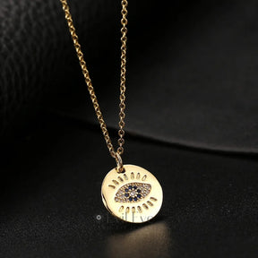 Trendy Evil Eye Pendant Necklace Best Gift Round-Gold