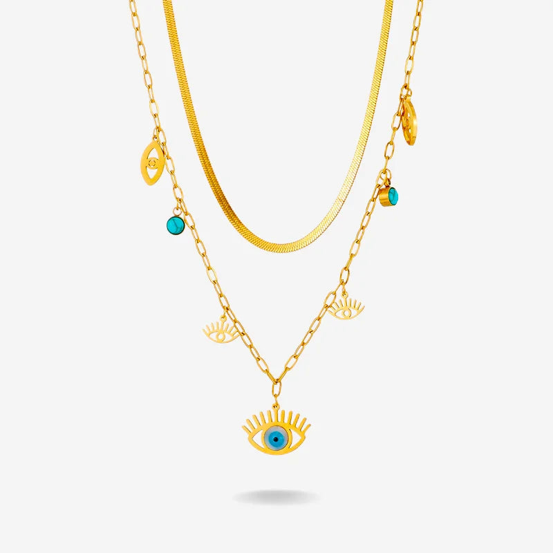 Gold and turquoise Evil Eye necklace